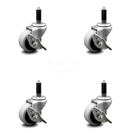 Service Caster 2 Inch Thermoplastic Wheel 1 Inch Expanding Stem Caster with Brakes, 4PK SCC-EX05S210-TPRS-SLB-1-4